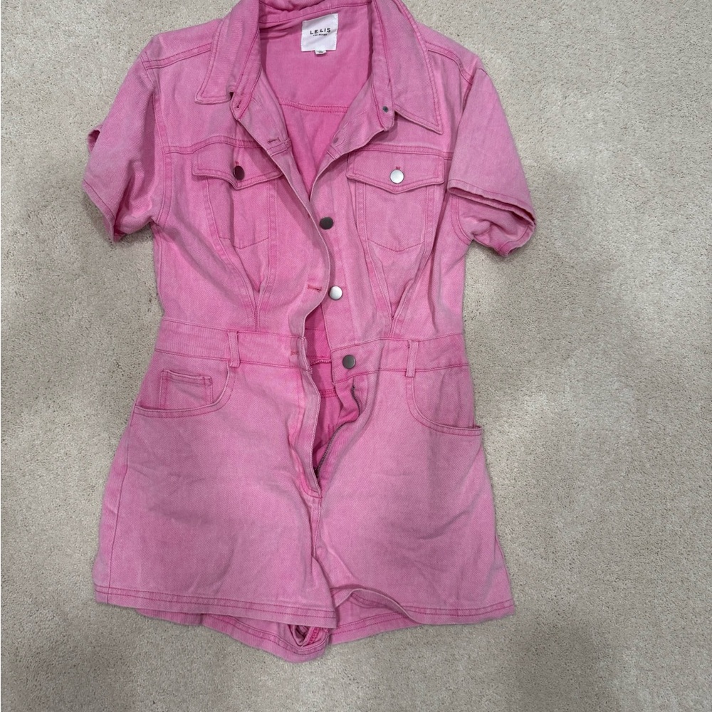 Le Lis Pink Denim Romper